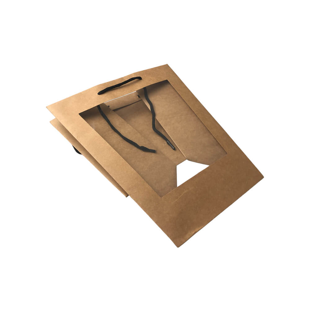 Pungi trapez cu mâner și fereastră - kraft (set 10 buc) - CraftUp