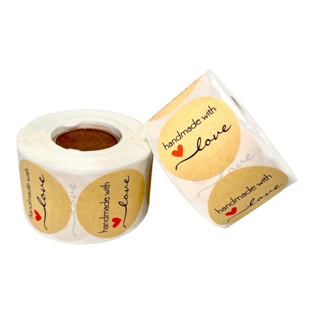 Rolă 500 stickere rotunde 3.8cm - mix modele 3 (Handmade) kraft - CraftUp