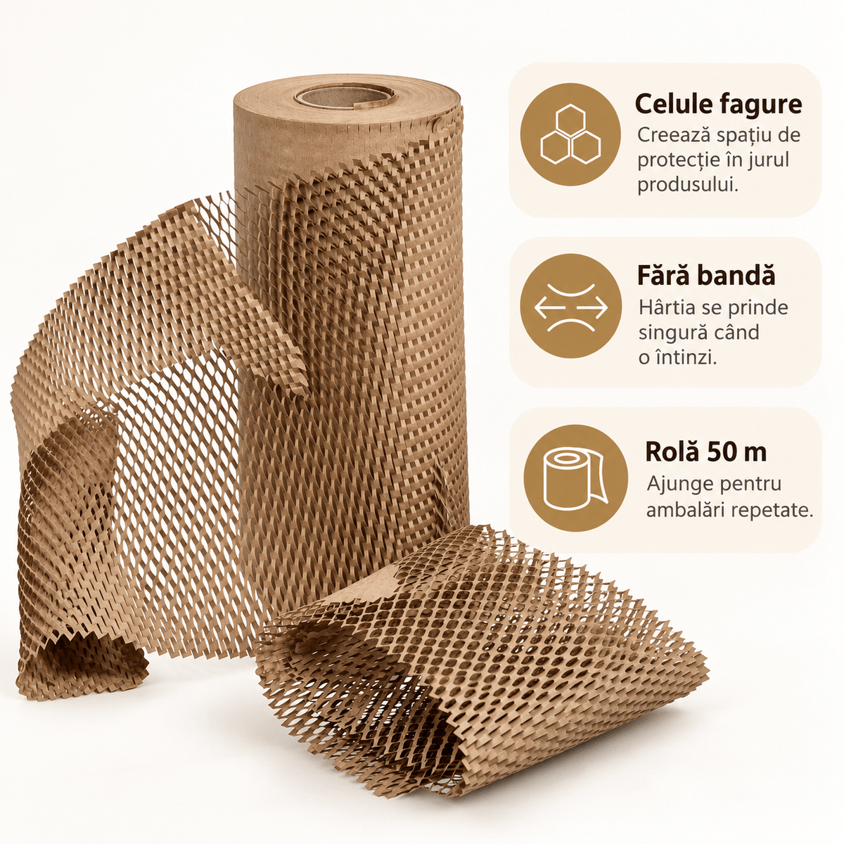 Rolă hârtie kraft fagure 50cm x 50m - maro - CraftUp