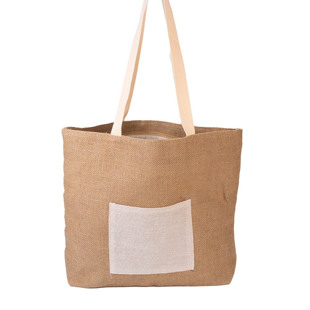 Sacoșă din iută naturală cu buzunar și fermoar - maro 45x35x10cm - CraftUp