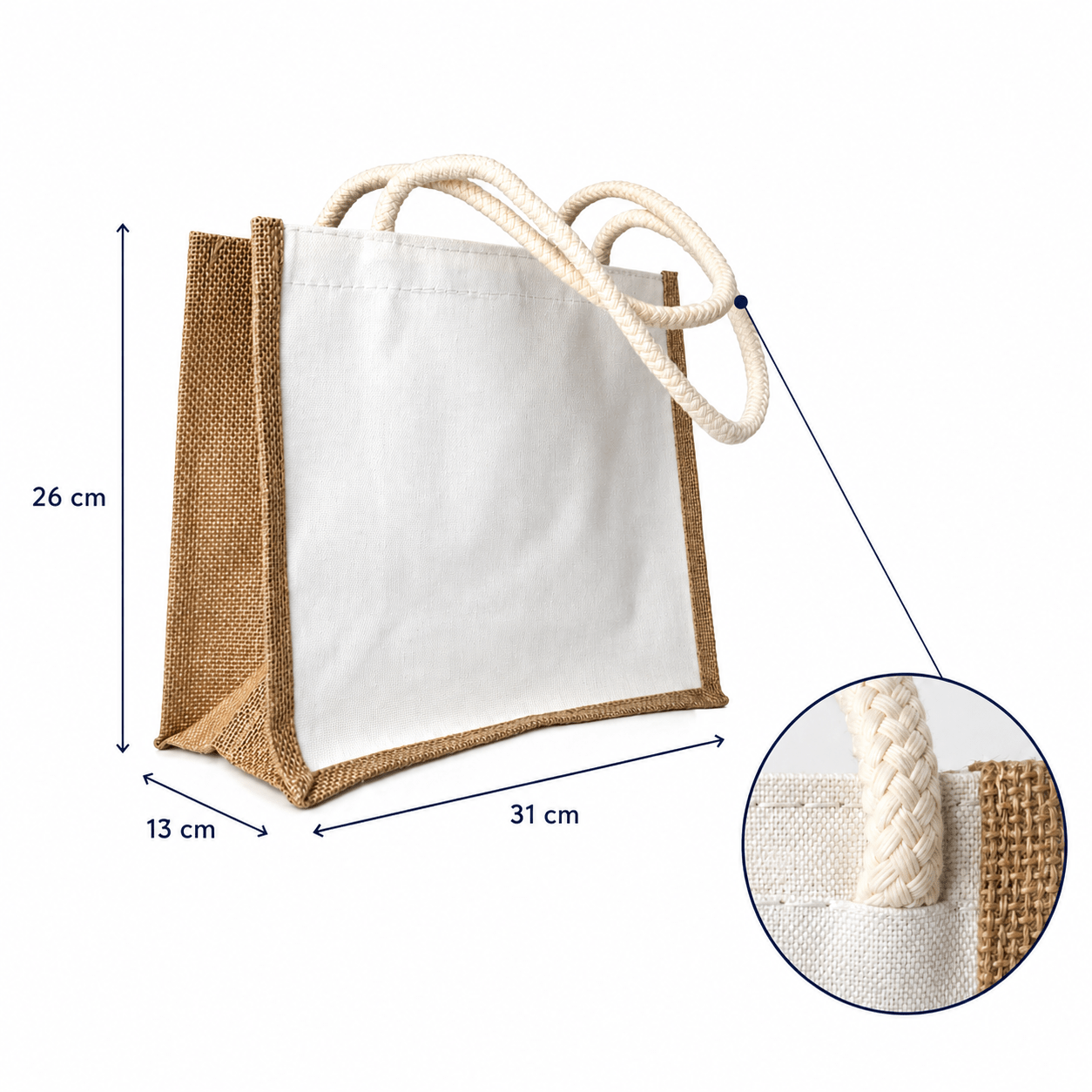 Sacoșă textil cu interior rezistent la apă 31x26x13cm - alb - maro - CraftUp