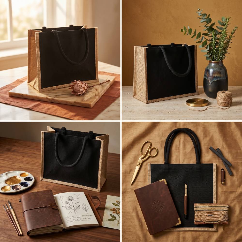 Sacoșă textil cu interior rezistent la apă 41x33x18cm - negru - maro - CraftUp