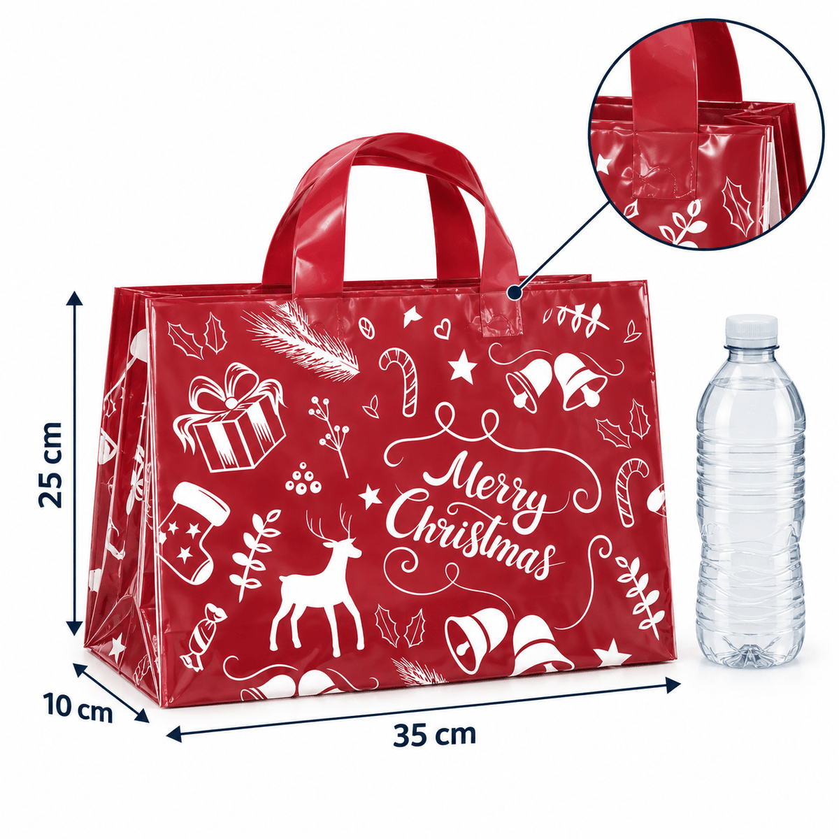 Sacoșe cadou de Crăciun cu ren și Merry Christmas - vișiniu (set 50 buc) - CraftUp
