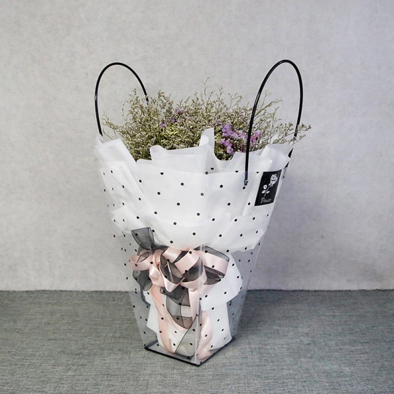 Sacoșe ghiveci transparente cu buline negre (set 10 buc) - CraftUp