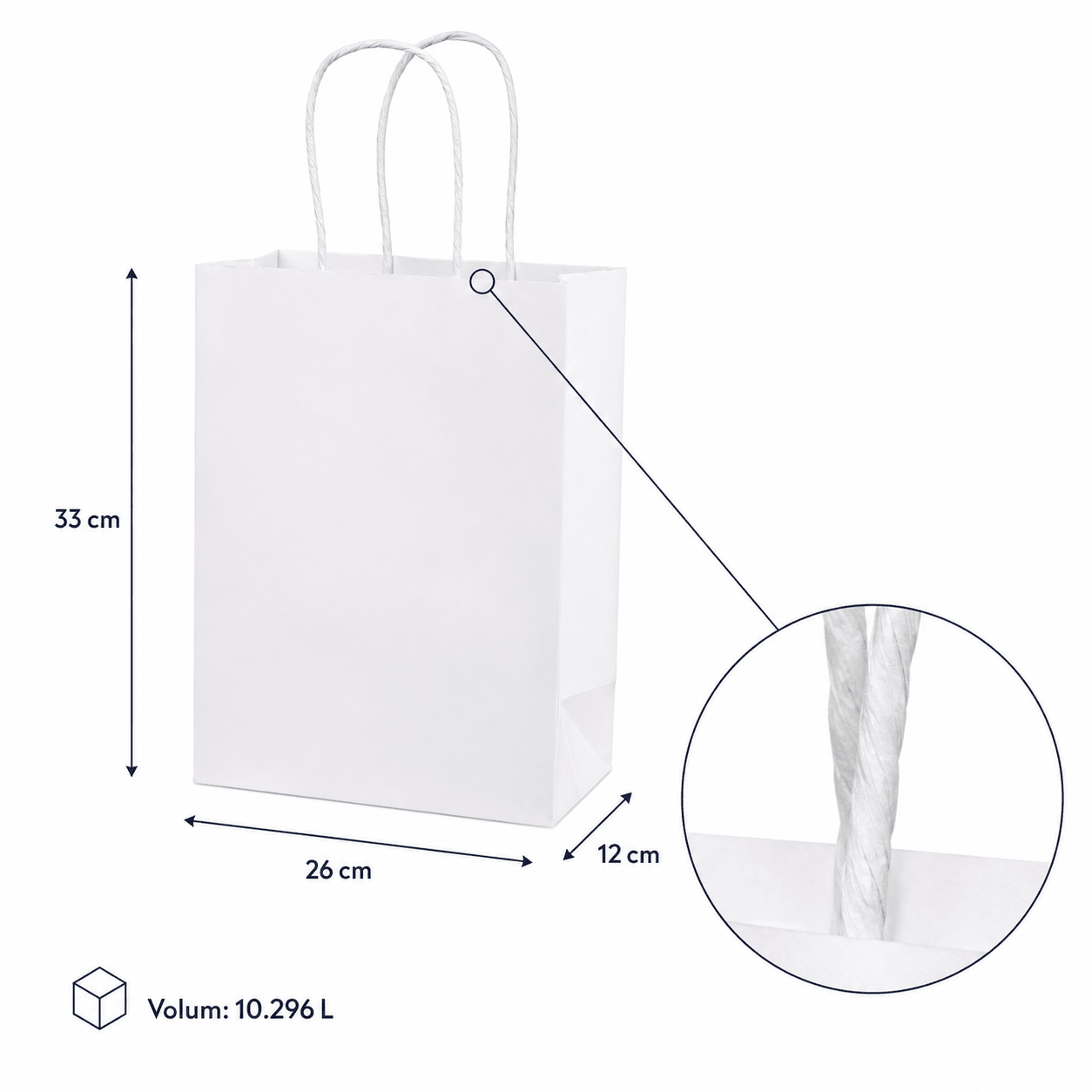 Sacoșe hârtie cu mâner răsucit - alb (set 12 buc) - CraftUp
