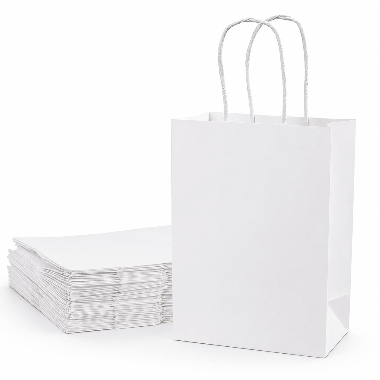 Sacoșe hârtie cu mâner răsucit - alb (set 12 buc) - CraftUp