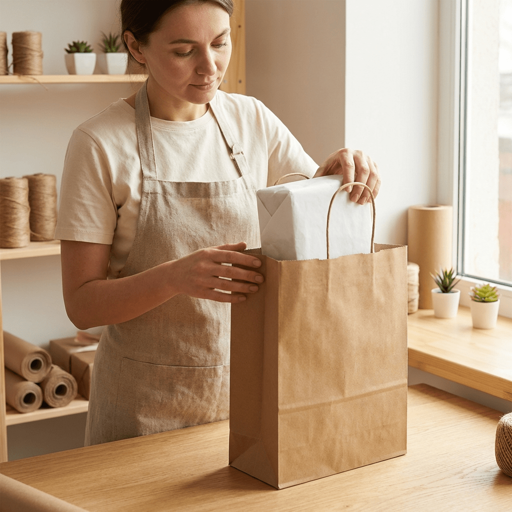 Sacoșe hârtie cu mâner răsucit - kraft deschis (set 12 buc) - CraftUp