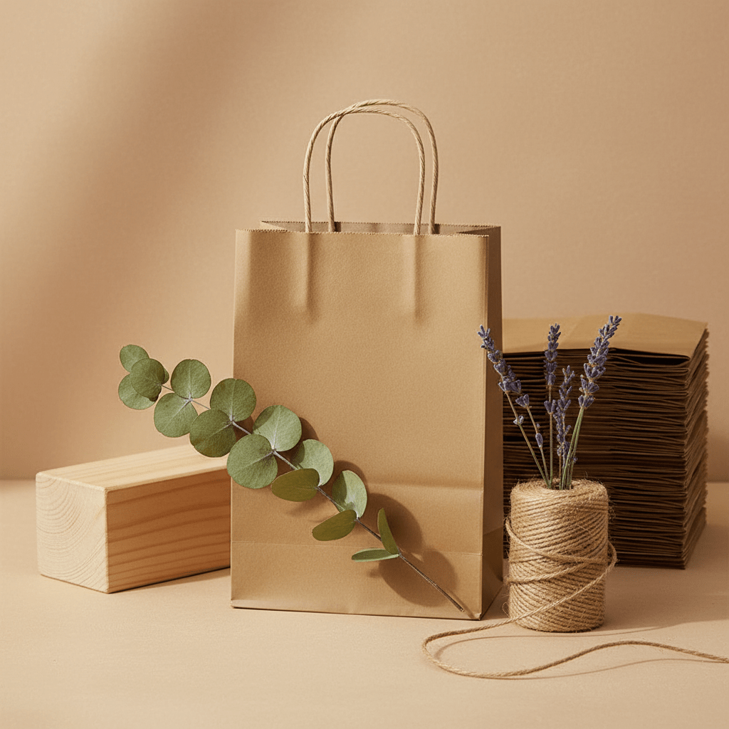 Sacoșe hârtie cu mâner răsucit - kraft deschis (set 12 buc) - CraftUp