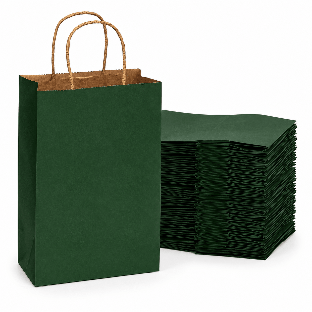 Sacoșe hârtie cu mâner răsucit - verde închis (set 12 buc) - CraftUp