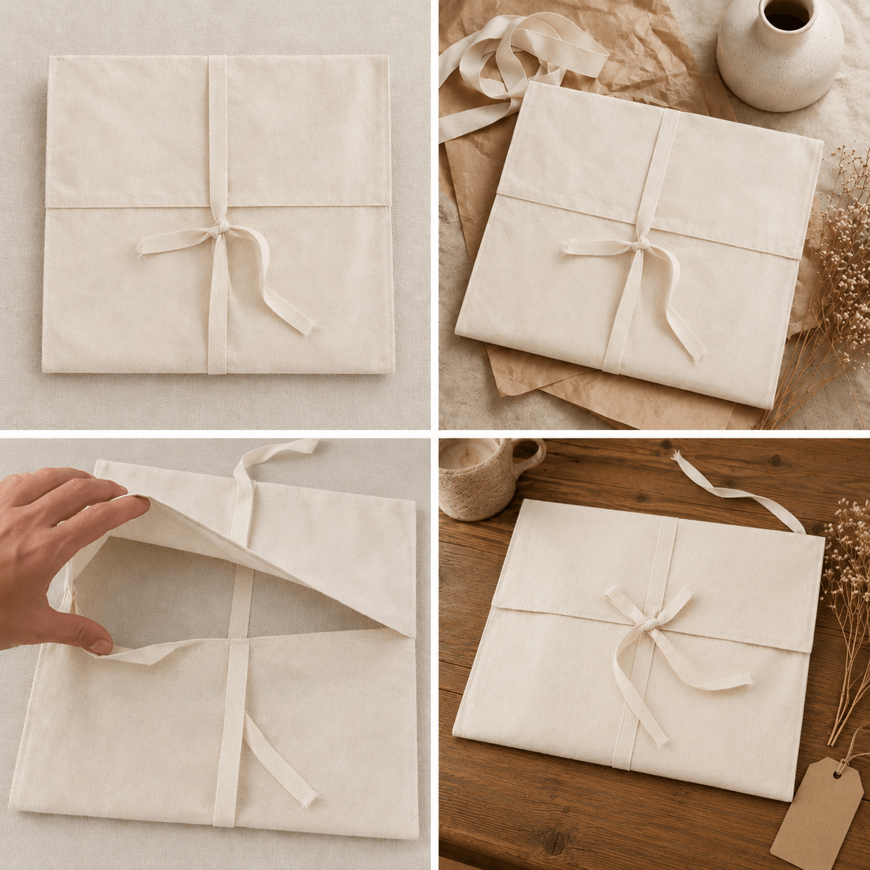 Săculeț plic bumbac cu panglică - bej - CraftUp