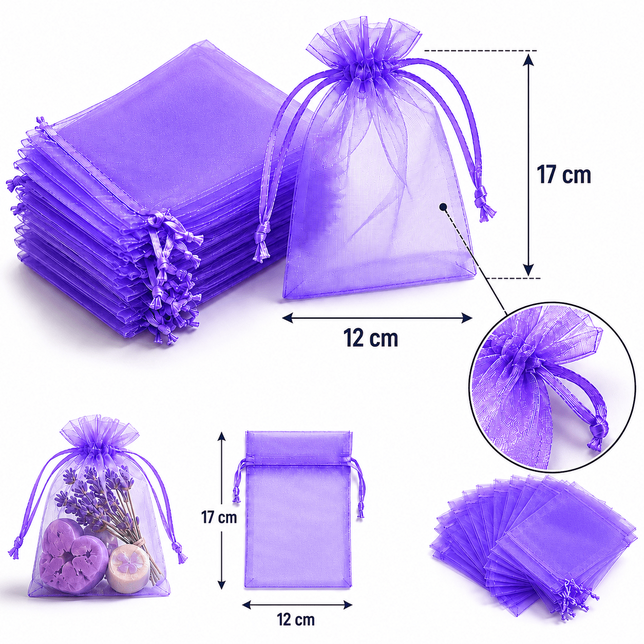 Săculeți organza cu șnur satin 12x17cm (set 100 buc) - CraftUp