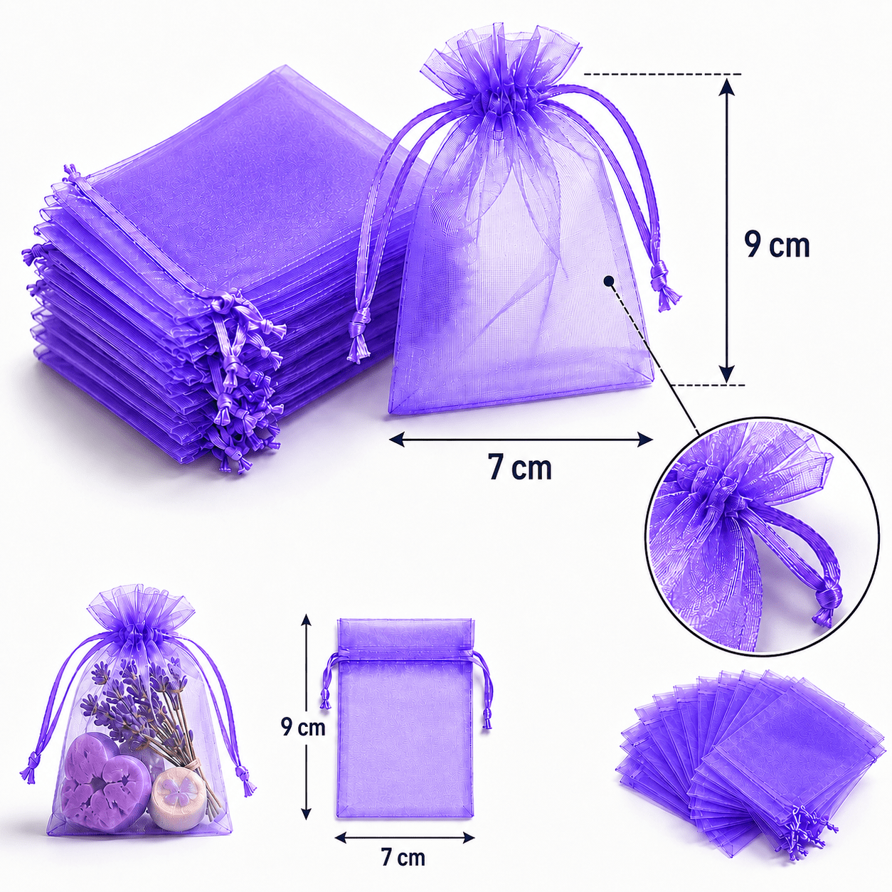 Săculeți organza cu șnur satin 7x9cm (set 100 buc) - CraftUp