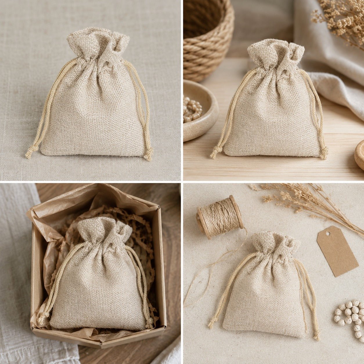 Săculeți țesătură sac cu sfoară 7x9cm (set 50 buc) - CraftUp