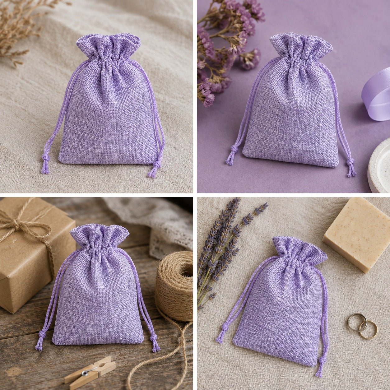 Săculeți țesătură sac cu sfoară 9x12cm (set 50 buc) - CraftUp