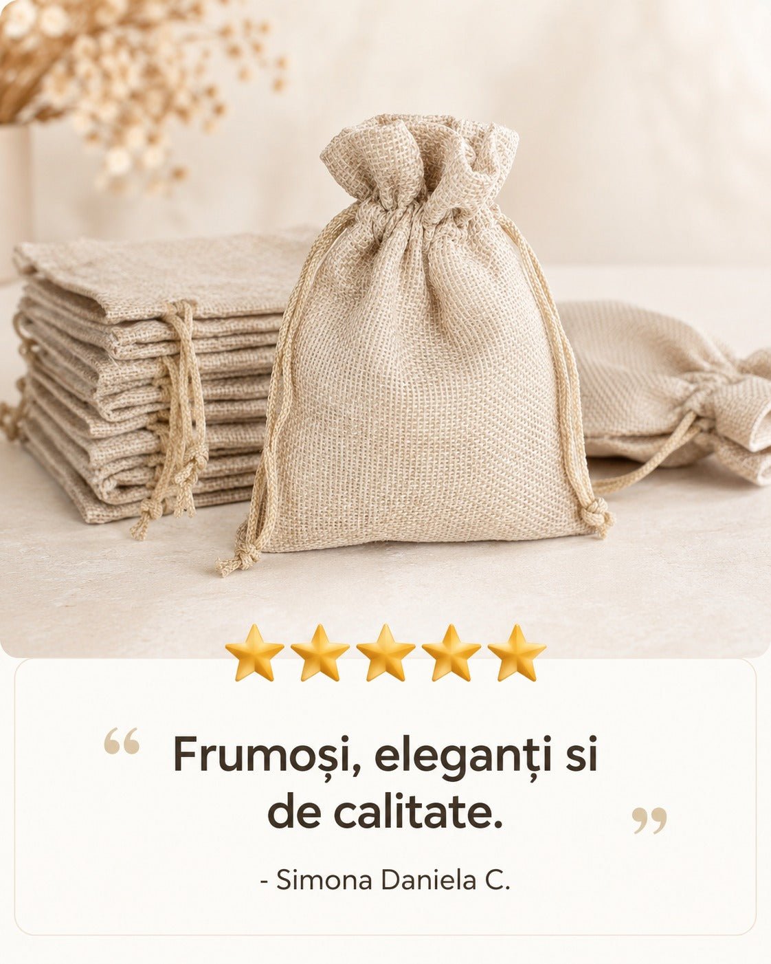 Săculeți țesătură sac cu sfoară 9x12cm (set 50 buc) - CraftUp