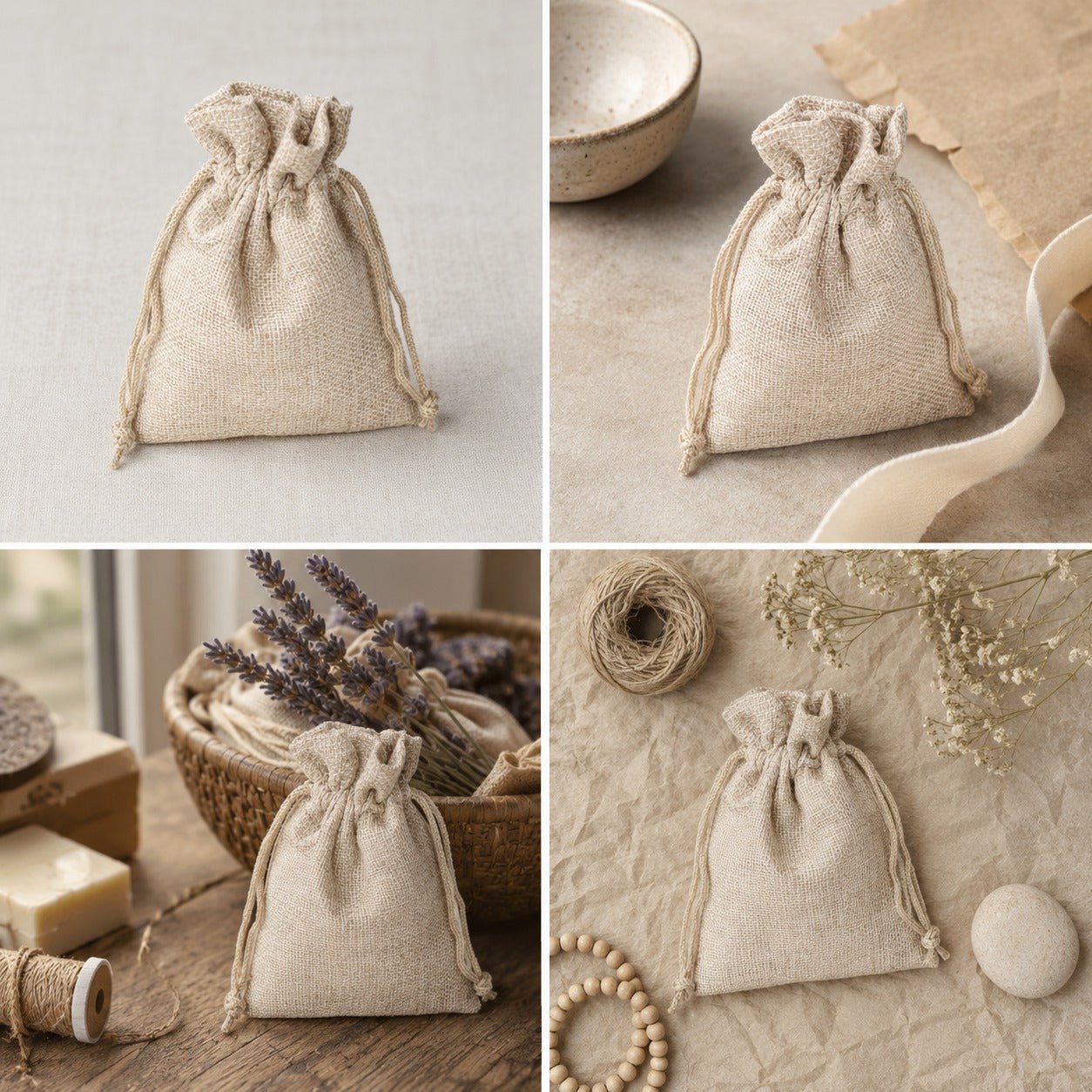Săculeți țesătură sac cu sfoară 9x12cm (set 50 buc) - CraftUp