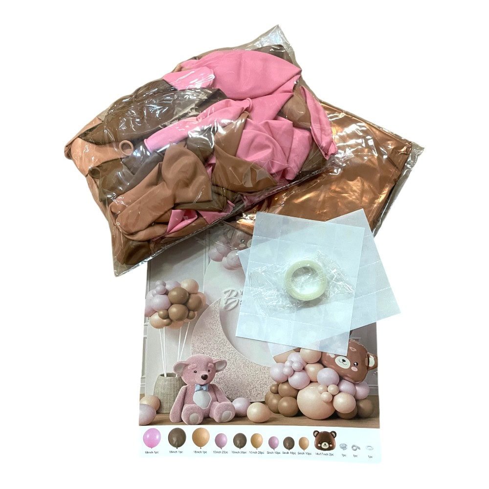 Set 100 baloane stil arcadă cu ursuleț maro - model 7 roz - CraftUp
