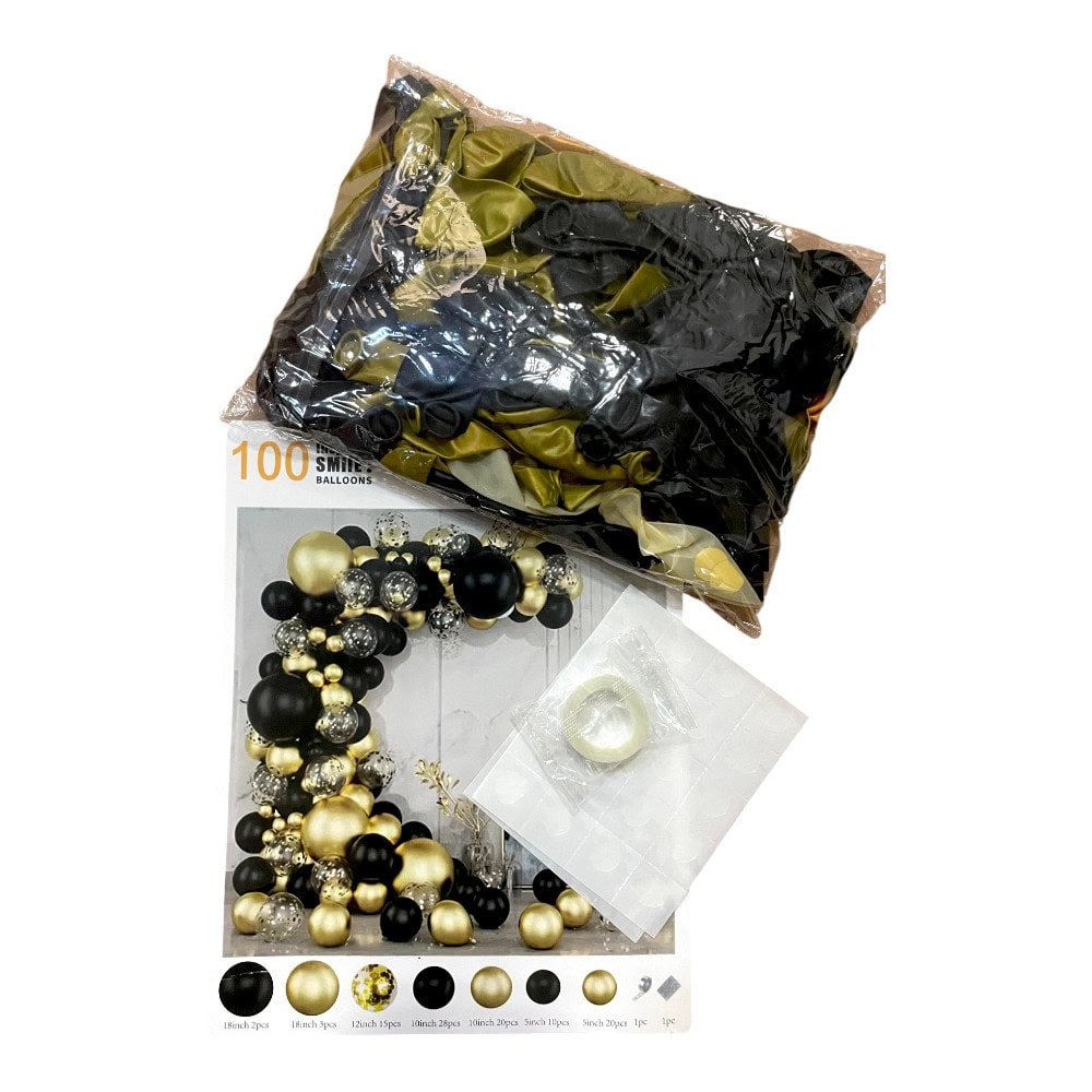 Set 100 baloane stil arcadă - model 8 negru și auriu - CraftUp