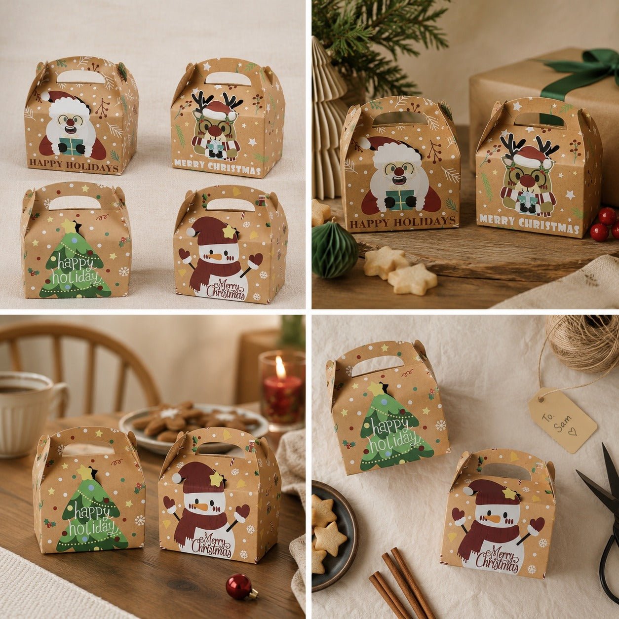 Set 12 cutii Crăciun 4 modele cu mâner - kraft - CraftUp