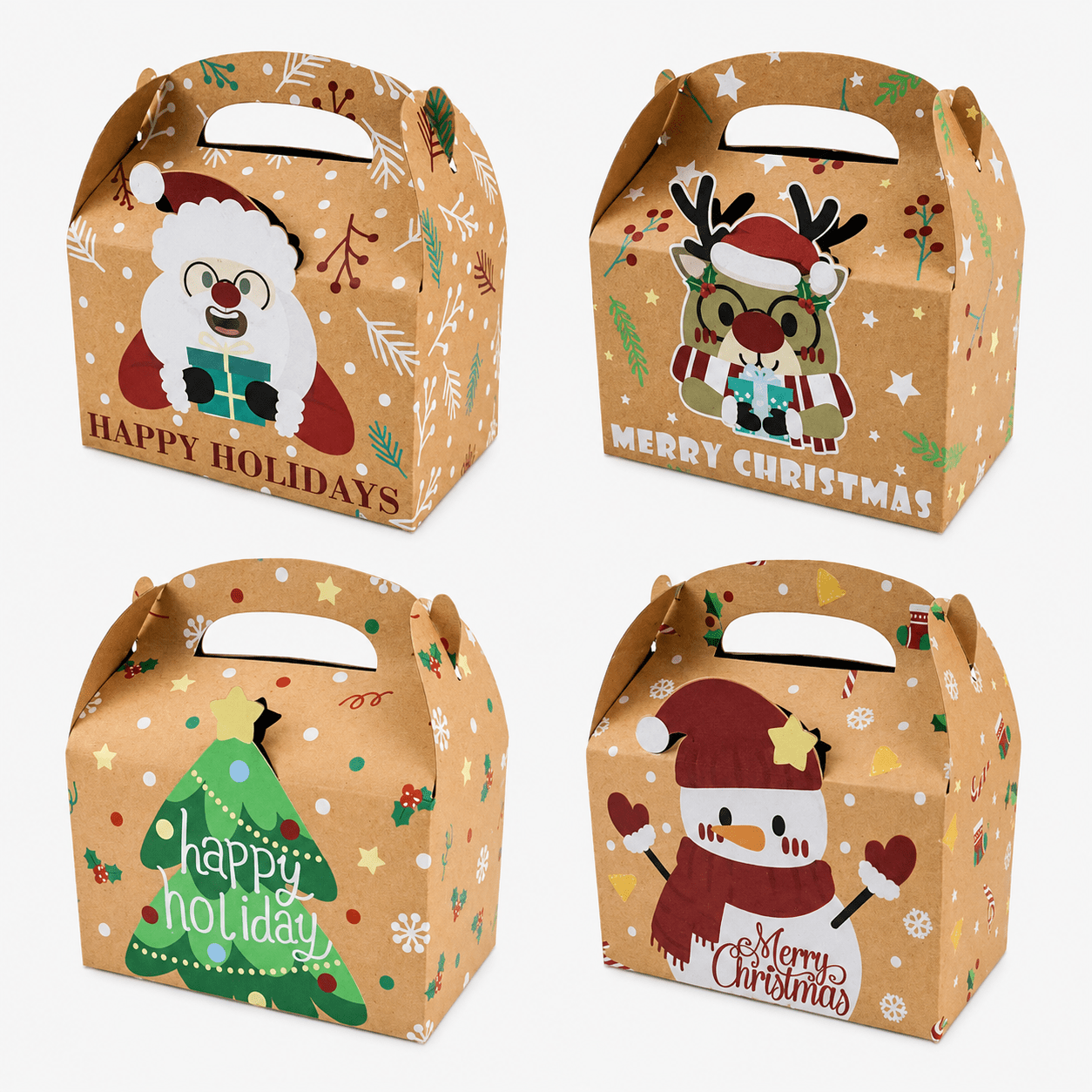 Set 12 cutii Crăciun 4 modele cu mâner - kraft - CraftUp