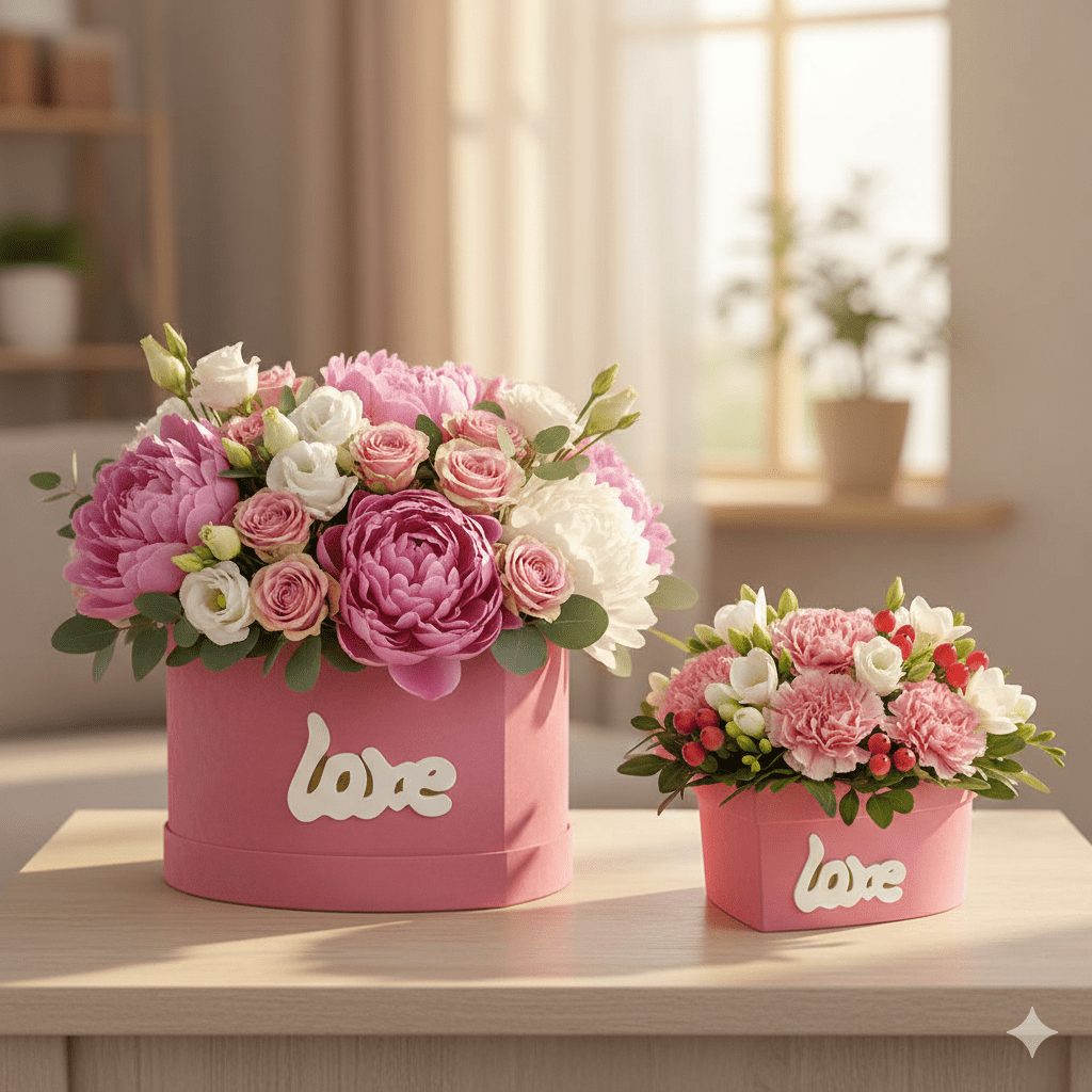 Set 2 cutii inimă catifelate Love luminat - roz - CraftUp