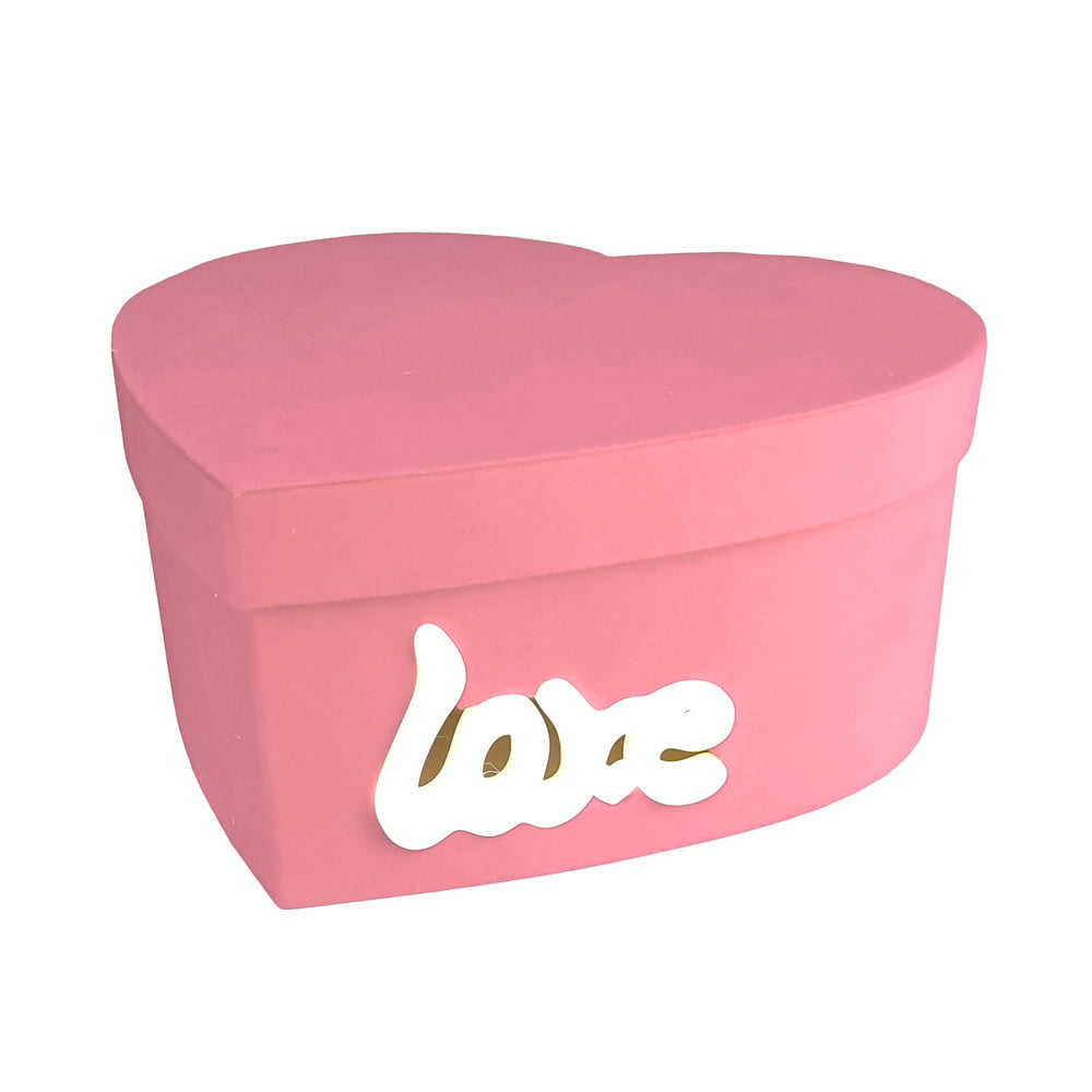 Set 2 cutii inimă catifelate Love luminat - roz - CraftUp