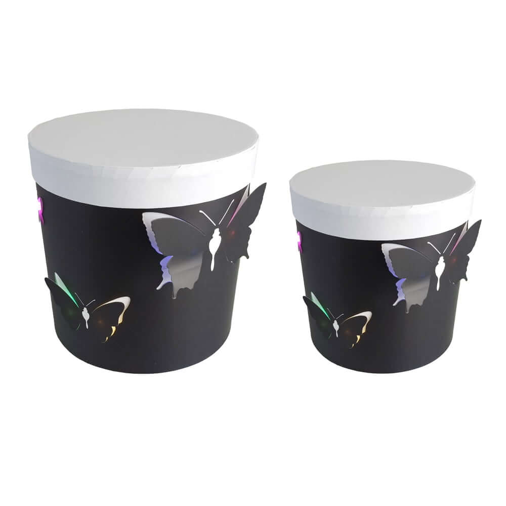 Set 2 cutii rotunde cu fluturi și lumini - negru - CraftUp