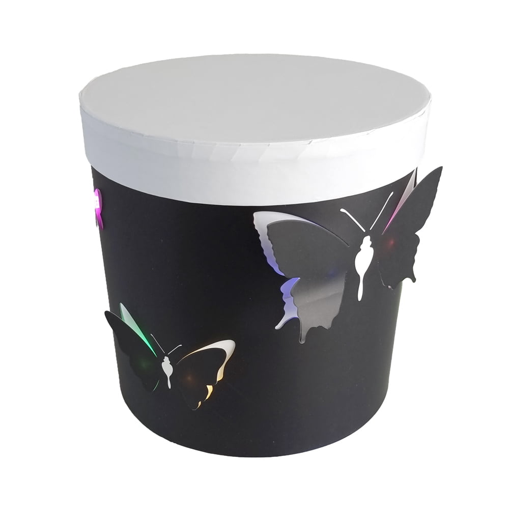 Set 2 cutii rotunde cu fluturi și lumini - negru - CraftUp