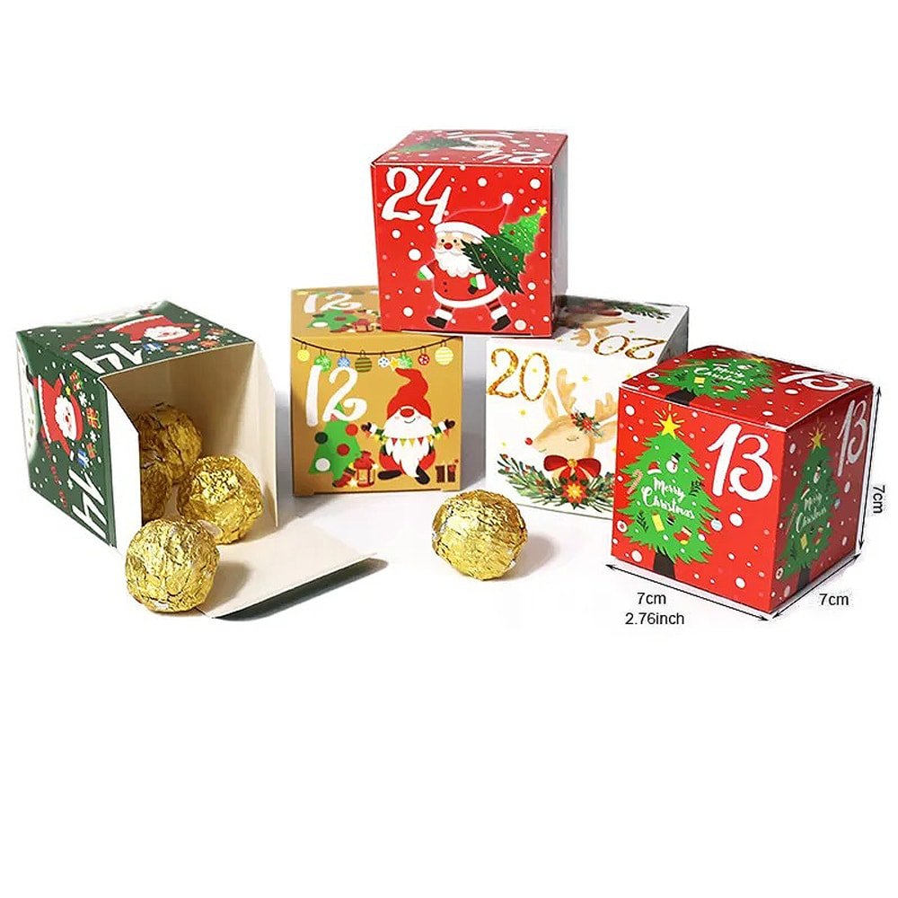 Set 24 cutii pătrate diferite pentru Crăciun 7x7x7cm - CraftUp