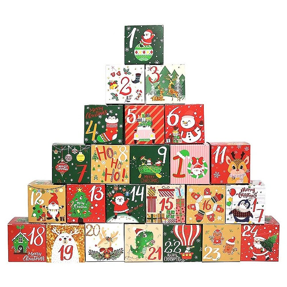 Set 24 cutii pătrate diferite pentru Crăciun 7x7x7cm - CraftUp