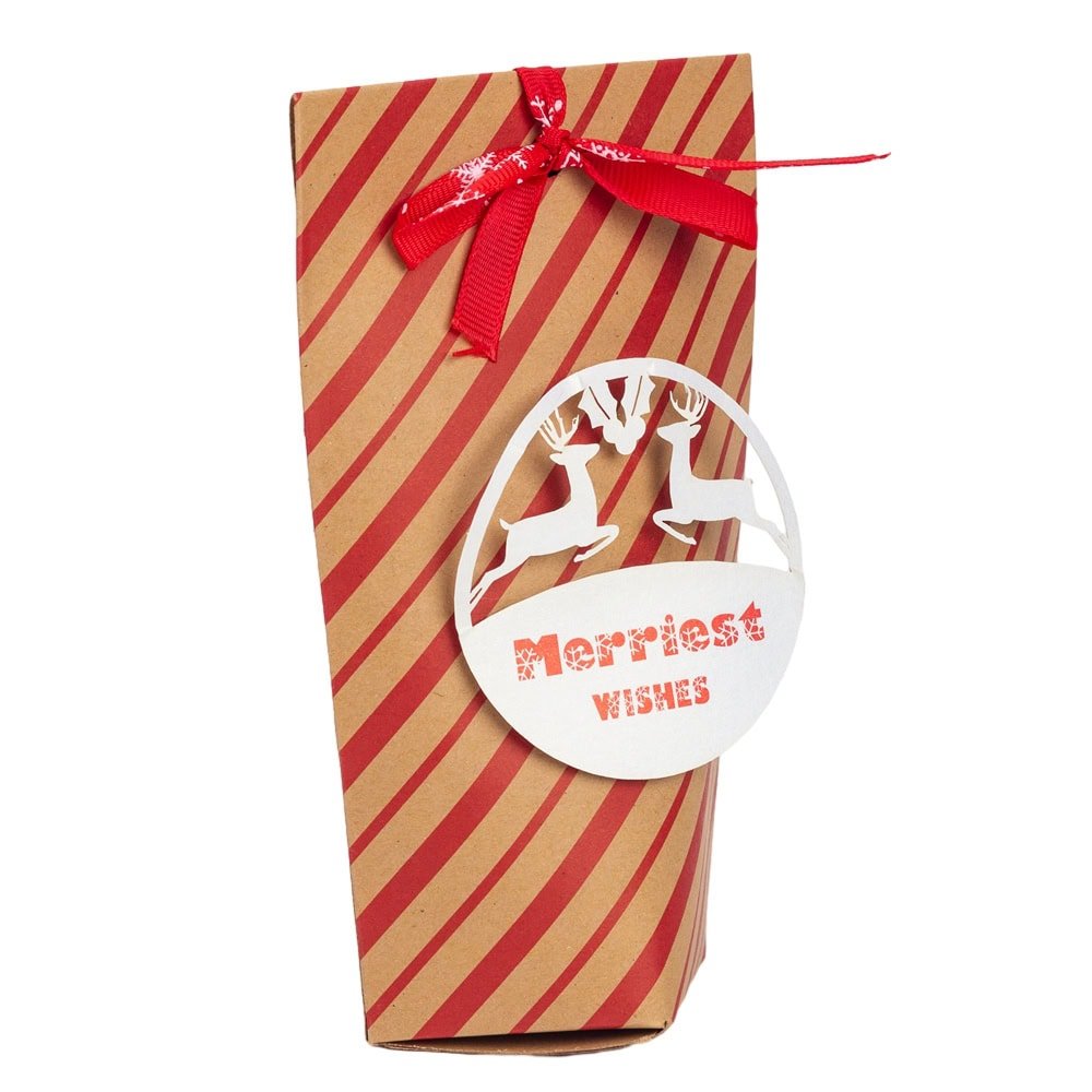 Set 24 pungi 3 modele diferite de Crăciun cu fundă și etichetă reni - kraft - CraftUp