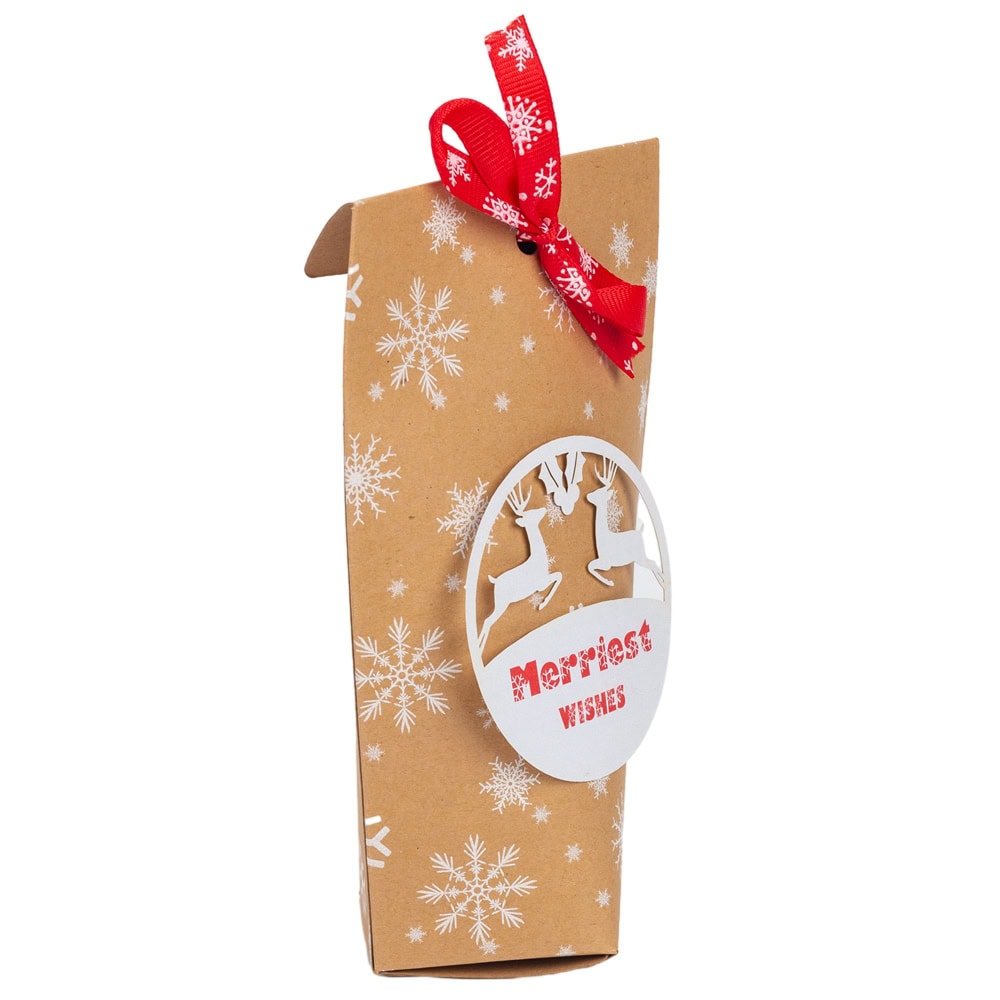 Set 24 pungi 3 modele diferite de Crăciun cu fundă și etichetă reni - kraft - CraftUp