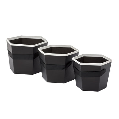 Set 3 cutii hexagon cu mâner - negru