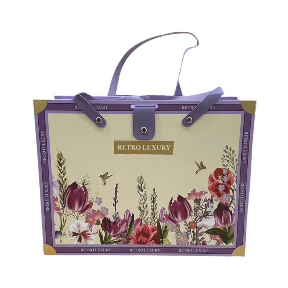 Set 3 cutii stil gentuță pentru cadouri cu mâner model retro - mov - CraftUp