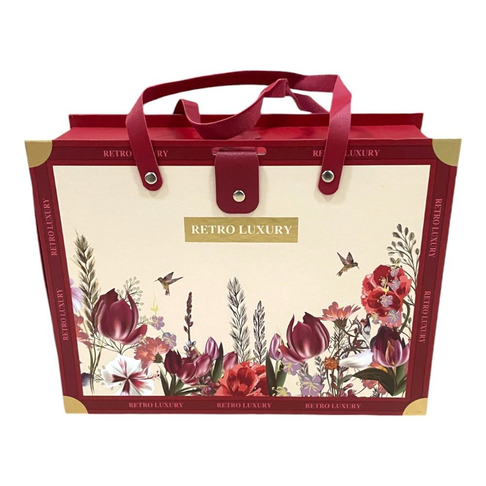 Set 3 cutii stil gentuță pentru cadouri cu mâner model retro - roșu - CraftUp