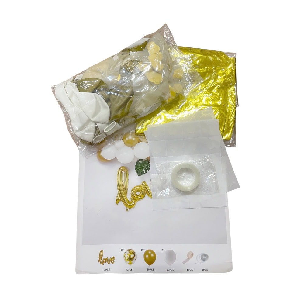 Set 38 baloane stil arcadă cu frunze și text love - model 1 galben și alb - CraftUp