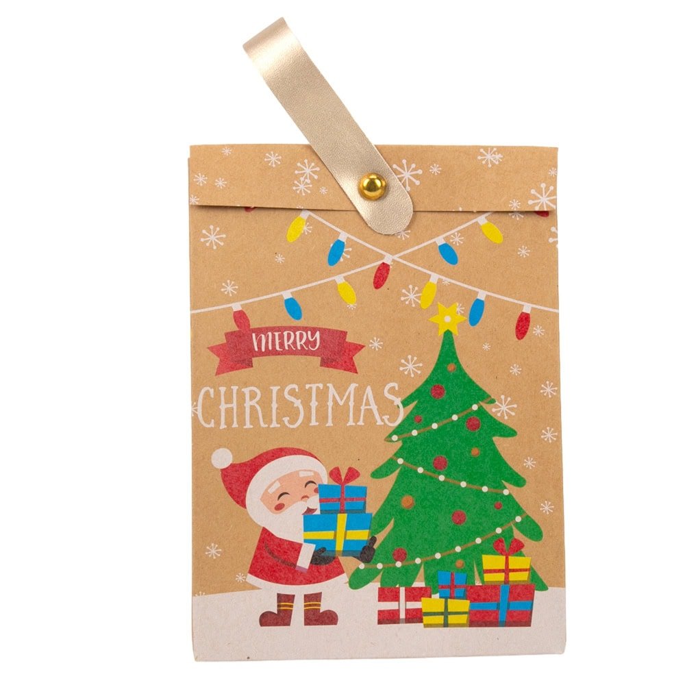 Set 6 pungi modele diferite de Crăciun cu mâner textil - kraft - CraftUp