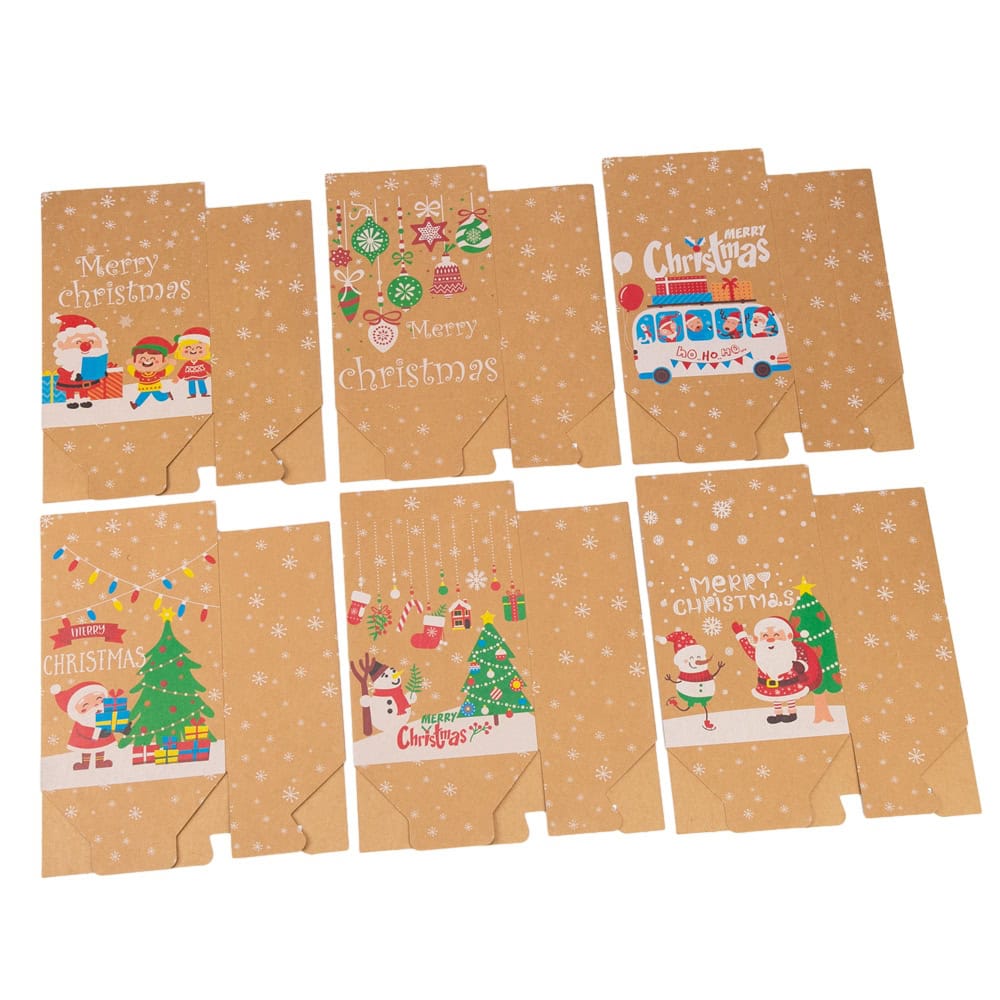 Set 6 pungi modele diferite de Crăciun cu mâner textil - kraft - CraftUp