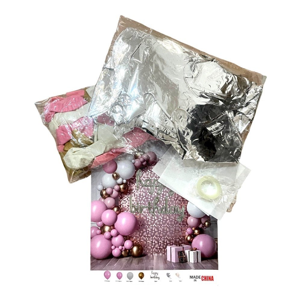 Set 70 baloane stil arcadă Happy Birthday - model 2 roz - CraftUp