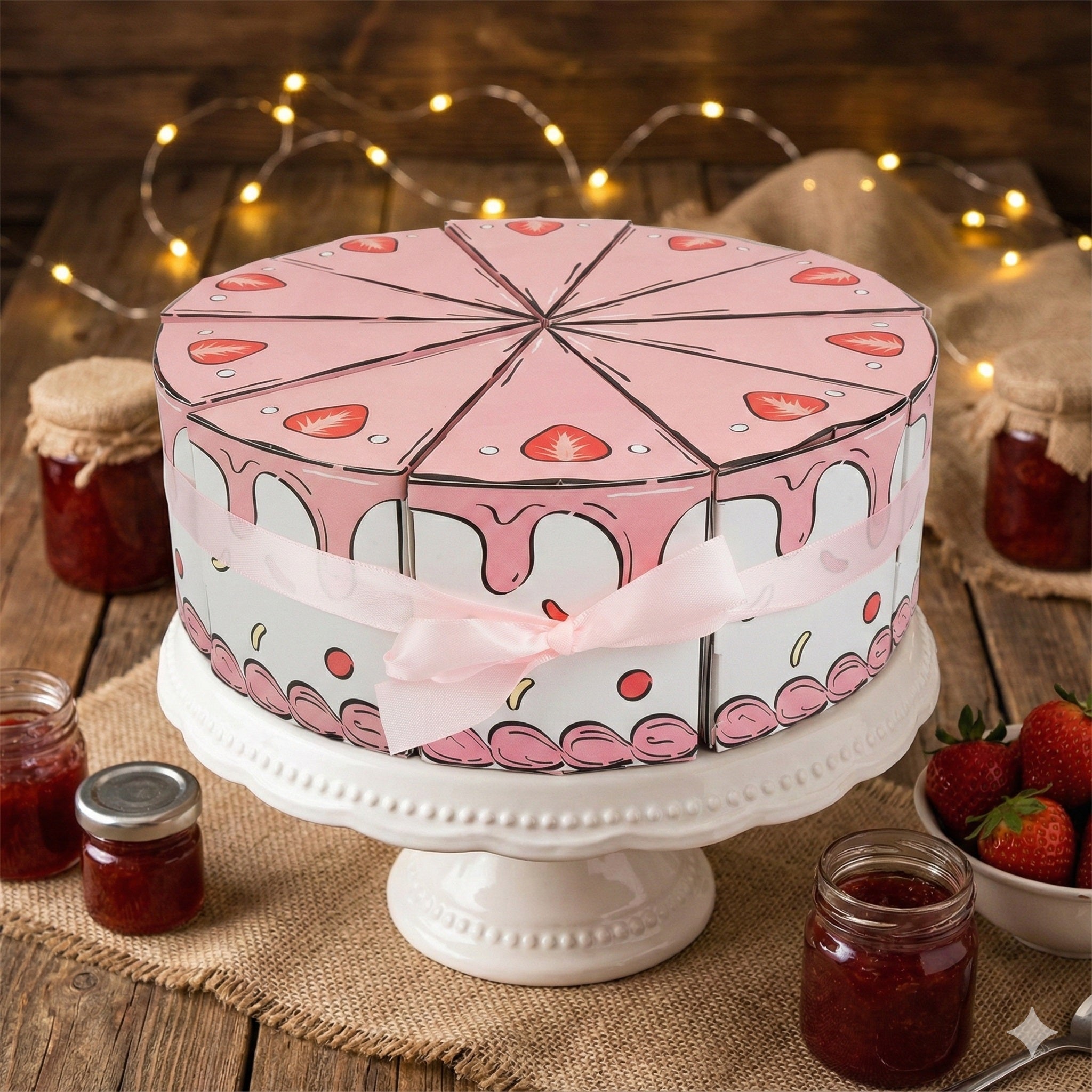 Set cutii mărturii tort căpșuni (set 10 felii) - CraftUp