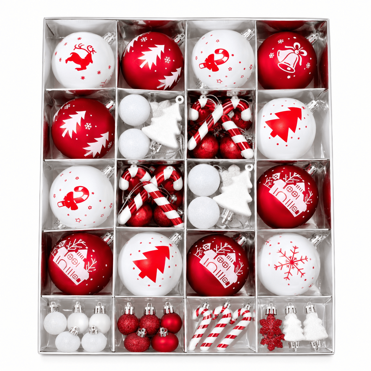 Set decorațiuni brad de Crăciun - roșu și alb (set 46 buc) - CraftUp