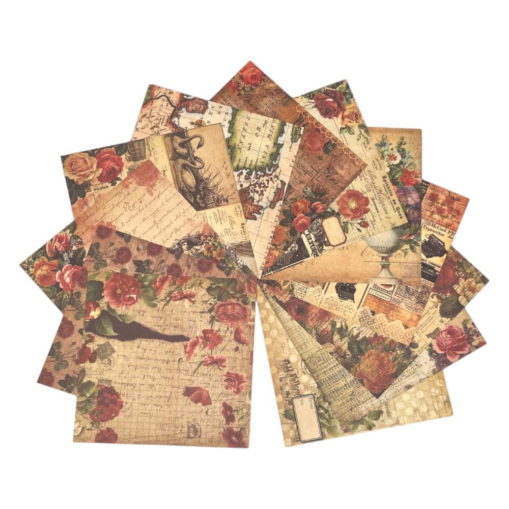 Set foi hârtie creativă 15x15 cm - Model Vintage (set 12 foi) - CraftUp