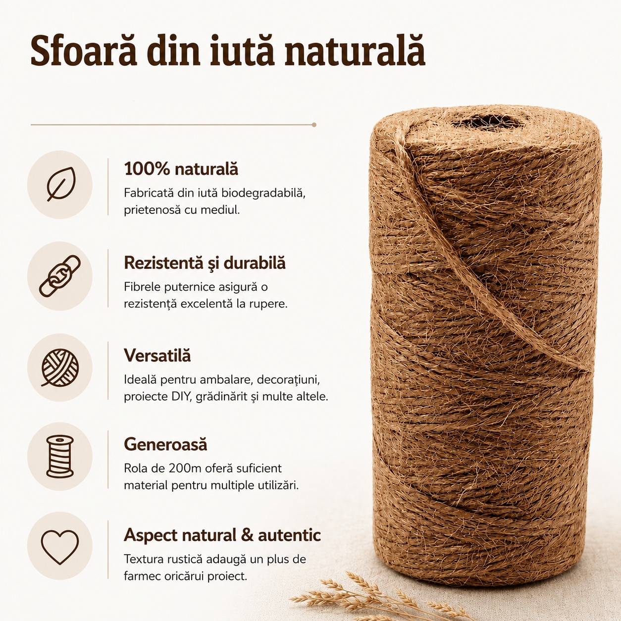 Sfoară iută naturală în rolă - CraftUp