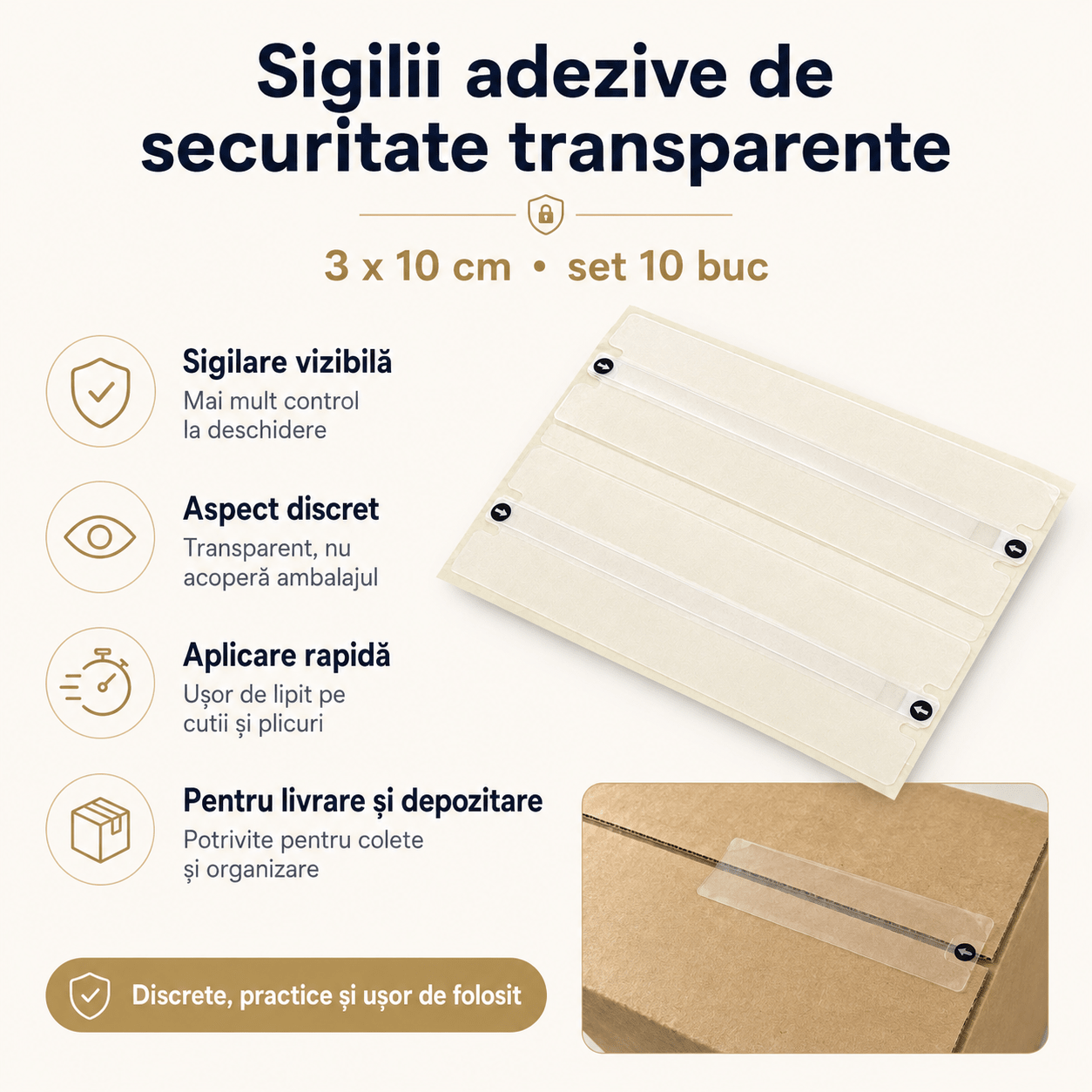 Sigilii adezive de securitate - transparent (set 10 buc) - CraftUp