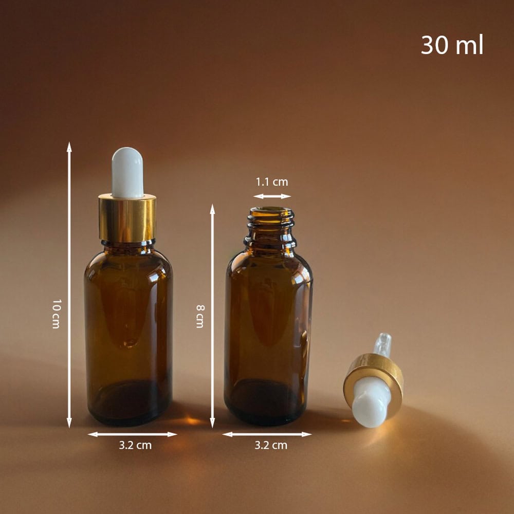 Sticluță ambră reutilizabilă cu pipetă și capac alb - auriu - CraftUp