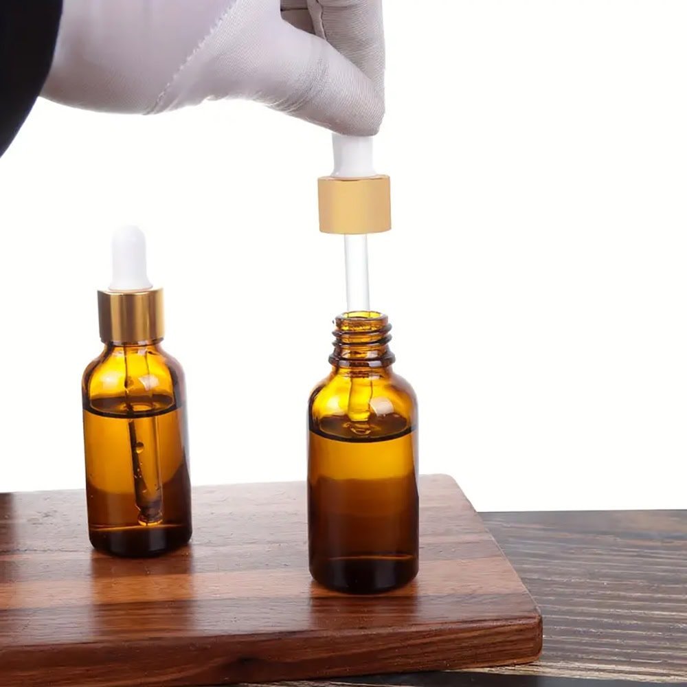 Sticluță ambră reutilizabilă cu pipetă și capac alb - auriu - CraftUp