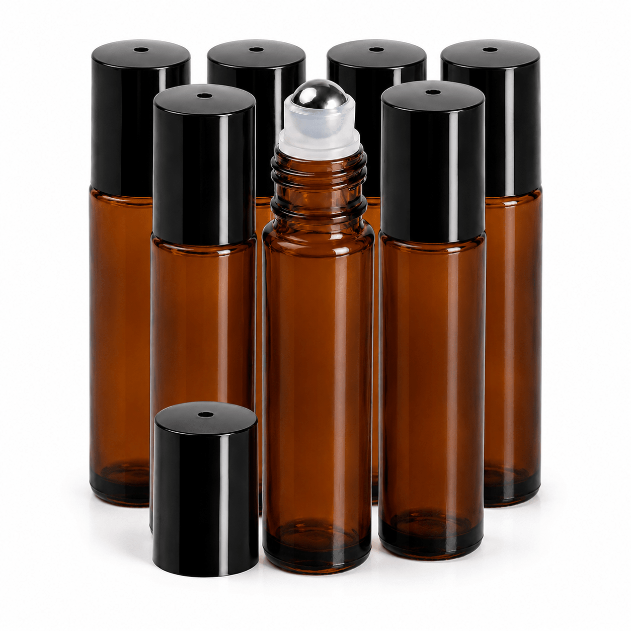 Sticluță ambră reutilizabilă cu roll on metalic și capac negru 10ml - CraftUp