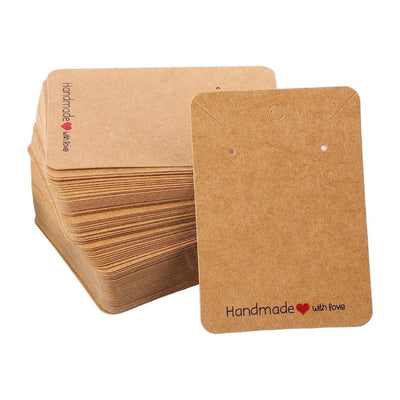 Suporturi cercei și colier din hârtie cu mesaj Handmade - kraft (set 100 buc) 6x9cm