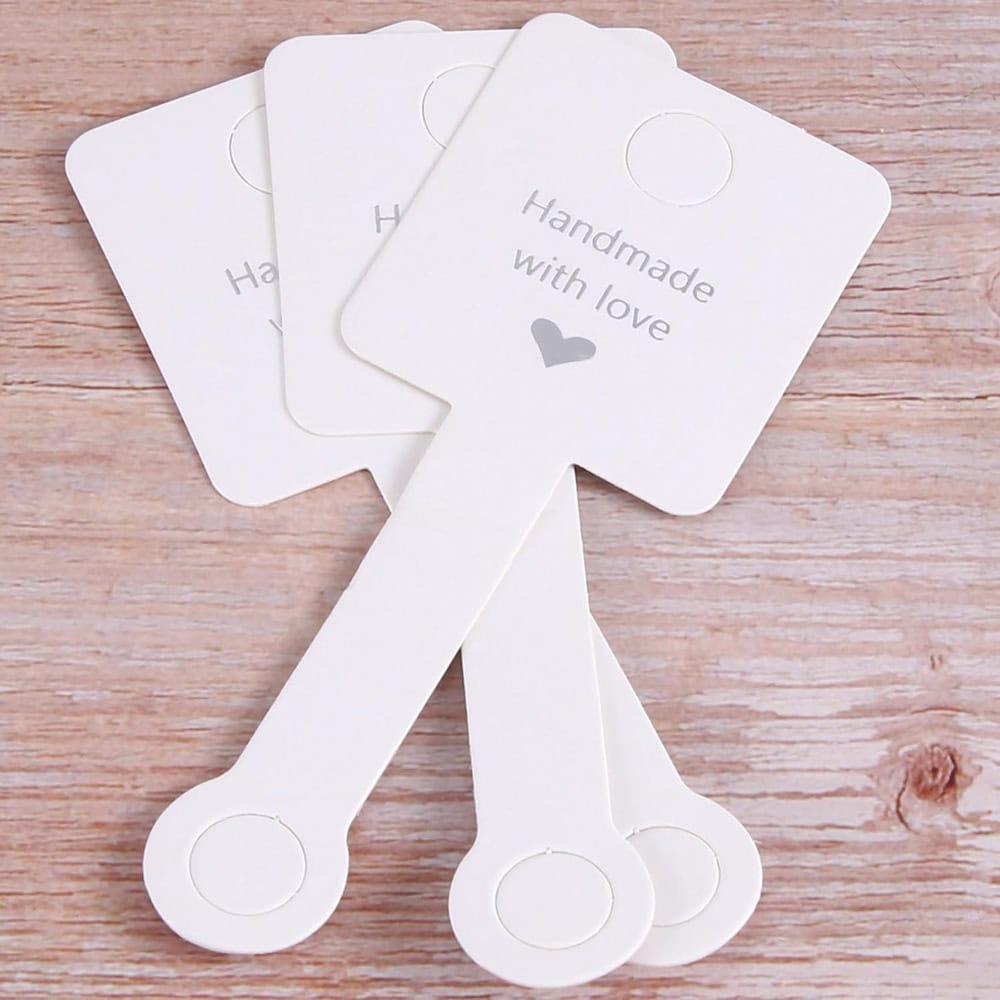 Suport pătrat cu adeziv și mesaj Handmade with love - alb (set 100 buc) - CraftUp