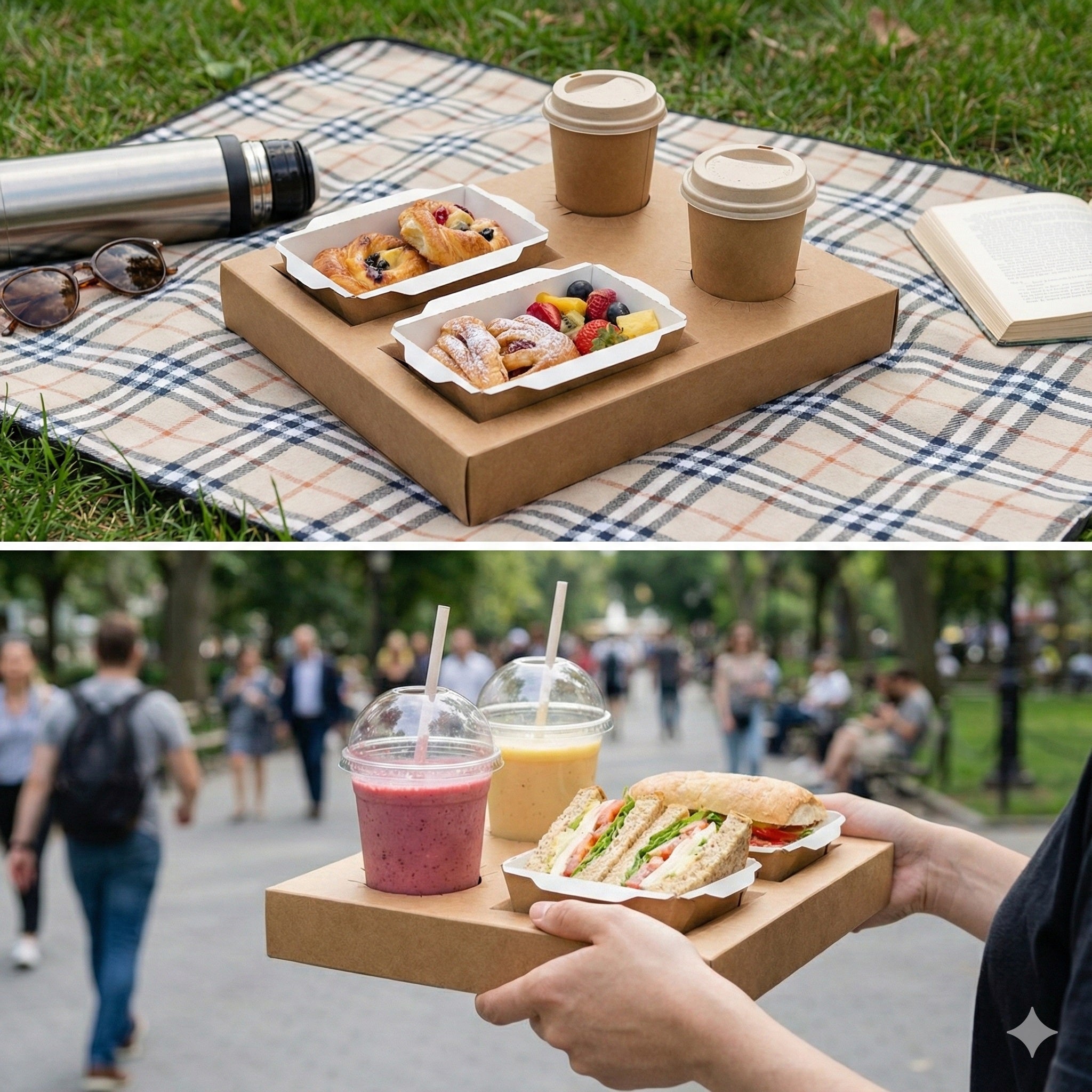 Tavă cu 4 inserții - două pahare și două tăvițe - Kraft (set 50 buc) - CraftUp